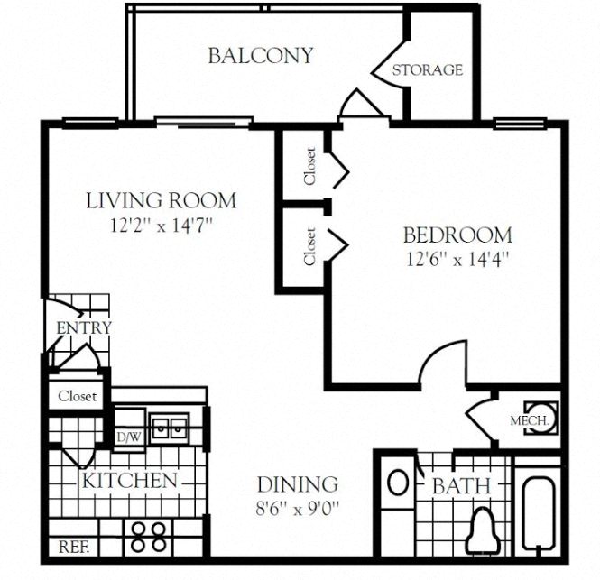 1 bedroom floor plan | Nashboro Village Apartment Homes Nashville TN